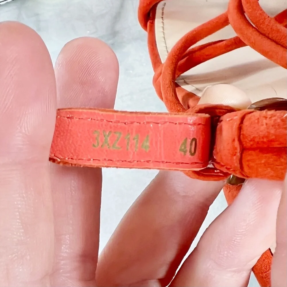 Prada Orange Suede Strappy Wedge Sandals